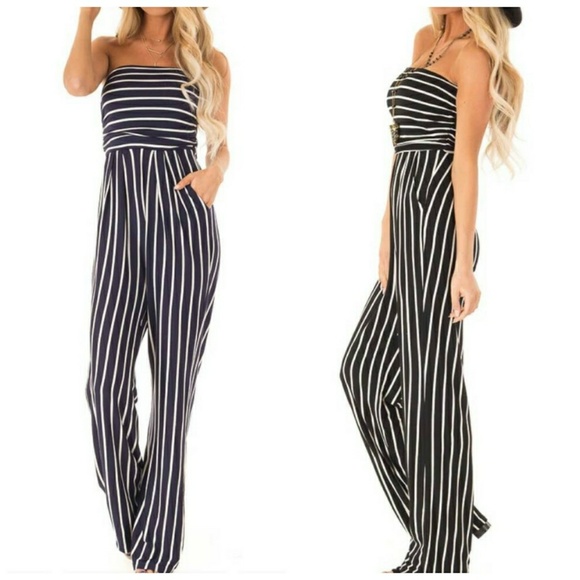 Small Black & White Striped Jumpsuit - Picture 1 of 7